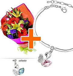 Bouquet dai toni accesi con bracciale Swarovski Elements