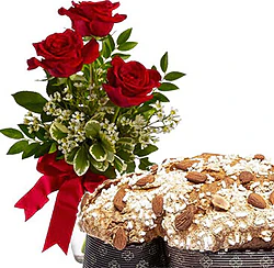 Colomba Pasquale con 3 Rose Rosse Big in elegante confezione e verde decorativo