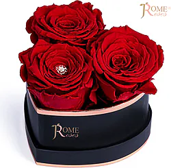 Box Cuore con 3 Rose Rosse Stabilizzate di Alta Qualità Vere ed Eterne in Raffinata Confezione Rigida