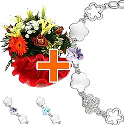 Bouquet dai toni vivaci con bracciale Swarovski Elements