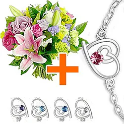 Bouquet dai toni pastello con bracciale Swarovski Elements
