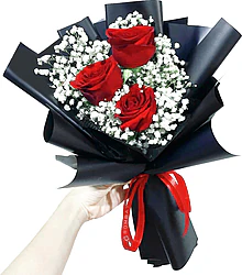 Tre Rose Rosse Stabilizzate Eterne 100% Vere e di Alta Qualità in Raffinata Confezione da Toni Scuri che Dona Eleganza e Prestigio. Verde Decorativo Secco o Stabilizzato