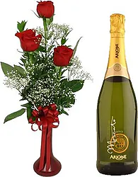 Tris di rose rosse con spumante